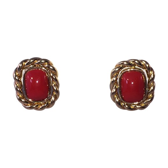Christian Dior Simulated Red Coral Cabochon Clip O - Picture 1 of 6